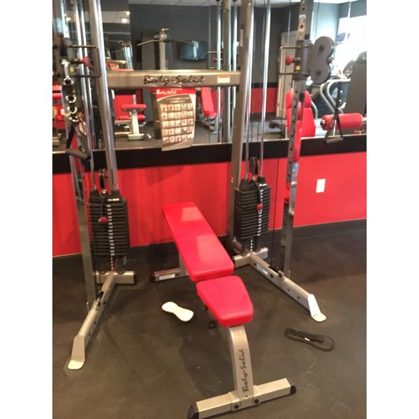 A gym with remanufactured red equipment.