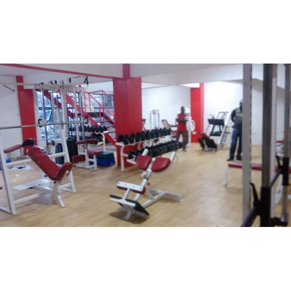 A gym with a lot of New & Remanufactured Gym Equipment in it.