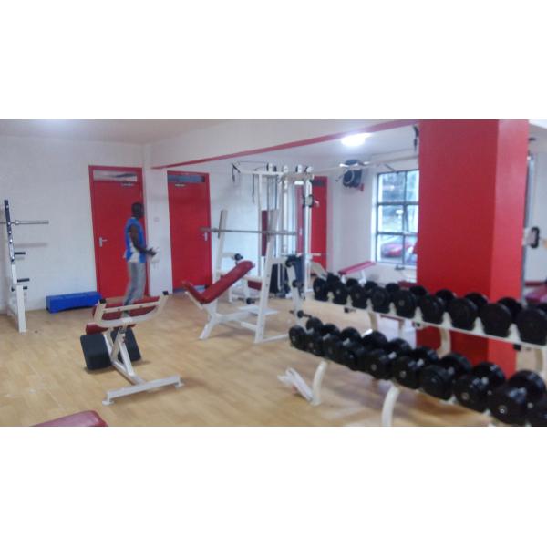 A man standing on NEW exercise equipment in a gym.