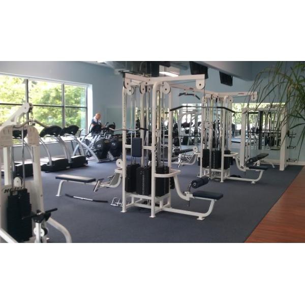 A gym with a wide selection of new and remanufactured gym equipment.