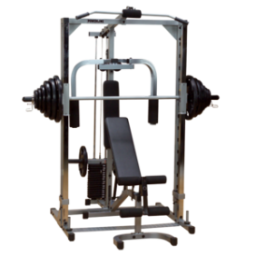 A Body Solid Powerline Smith Machine System - New with a new barbell on it.