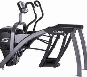 A new or Cybex 630a Arc Trainer - Remanufactured with a handlebar used for gym workouts.