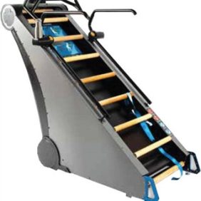 A blue and black Jacobs Ladder X - NEW that is both new and remanufactured gym equipment.