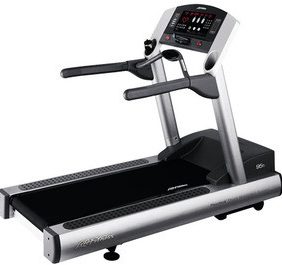 A new Life Fitness 95Ti Treadmill - Serviced and remanufactured gym equipment on a white background.