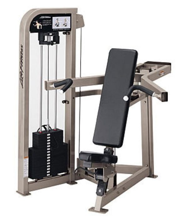 A new Life Fitness Pro 2 Shoulder Press - Remanufactured machine on a white background.