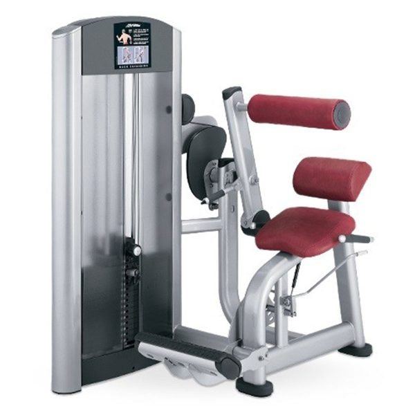 A Life Fitness Signature Back Extension - As Is Functional with a red seat available in new or remanufactured options.