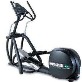 A Precor EFX 556 Elliptical Crosstrainer V3 Cordless w/ Heart Rate - Remanufactured, with a seat and handlebars, available as both new and remanufactured gym equipment.
