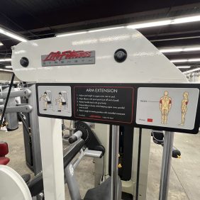 A remanufactured Precor Stretch Machine provides clear instructional diagrams and labels for users wanting effective workouts.